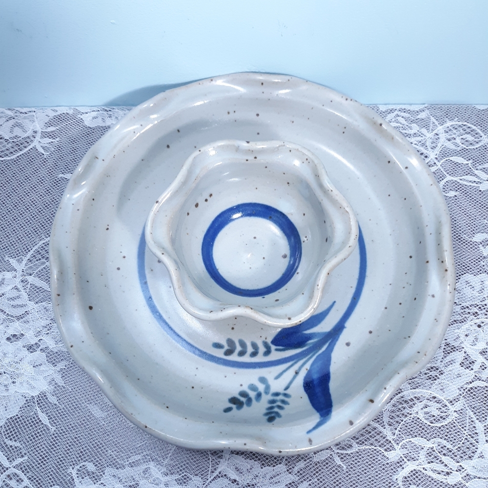 Joel Edwards Chip and Dip Plate Hand Thrown Studio Art Pottery Bowl Wheatberry